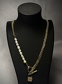 incili  kilit modeli çelik kolye